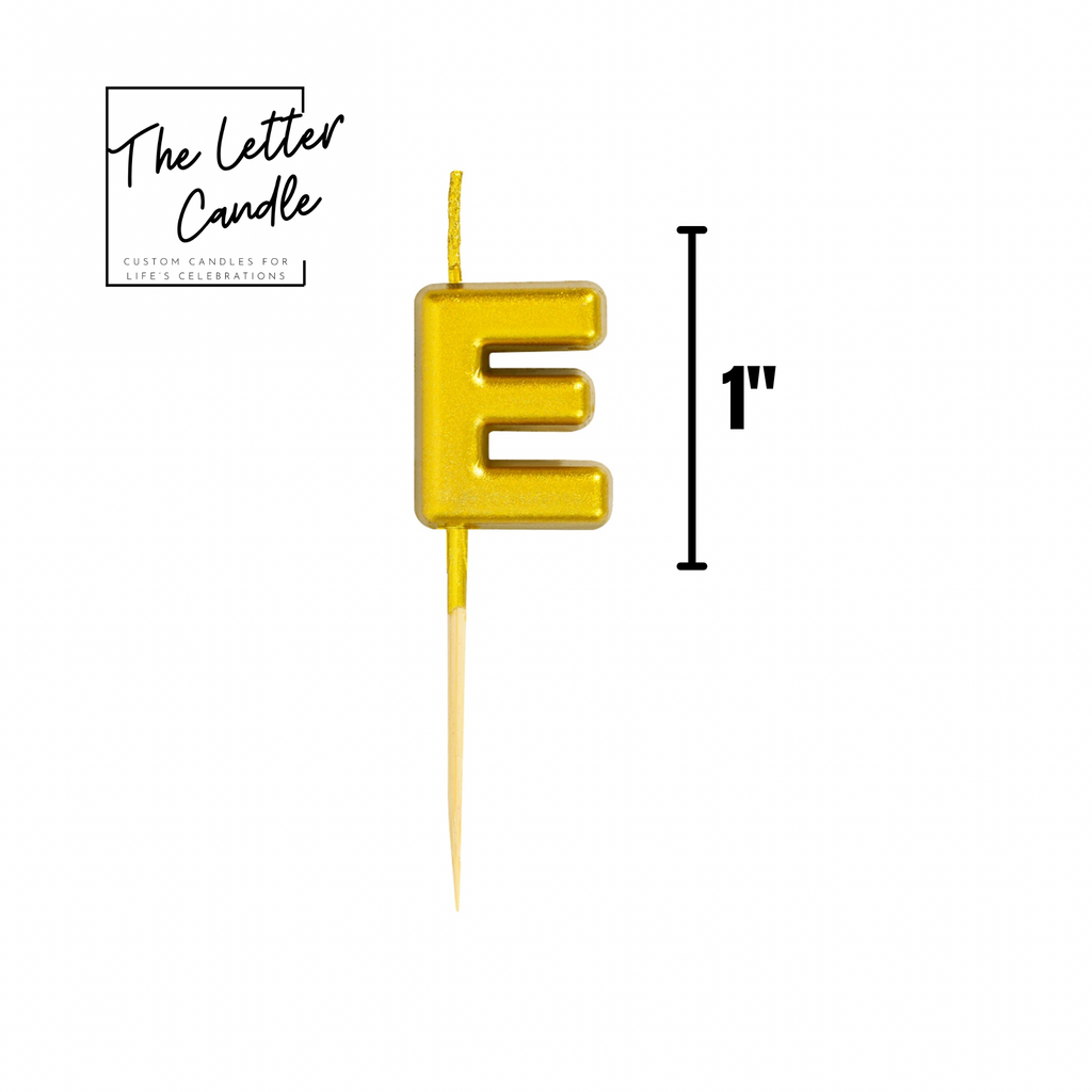Letter E Candle - 1" Gold Cake Topper Candle