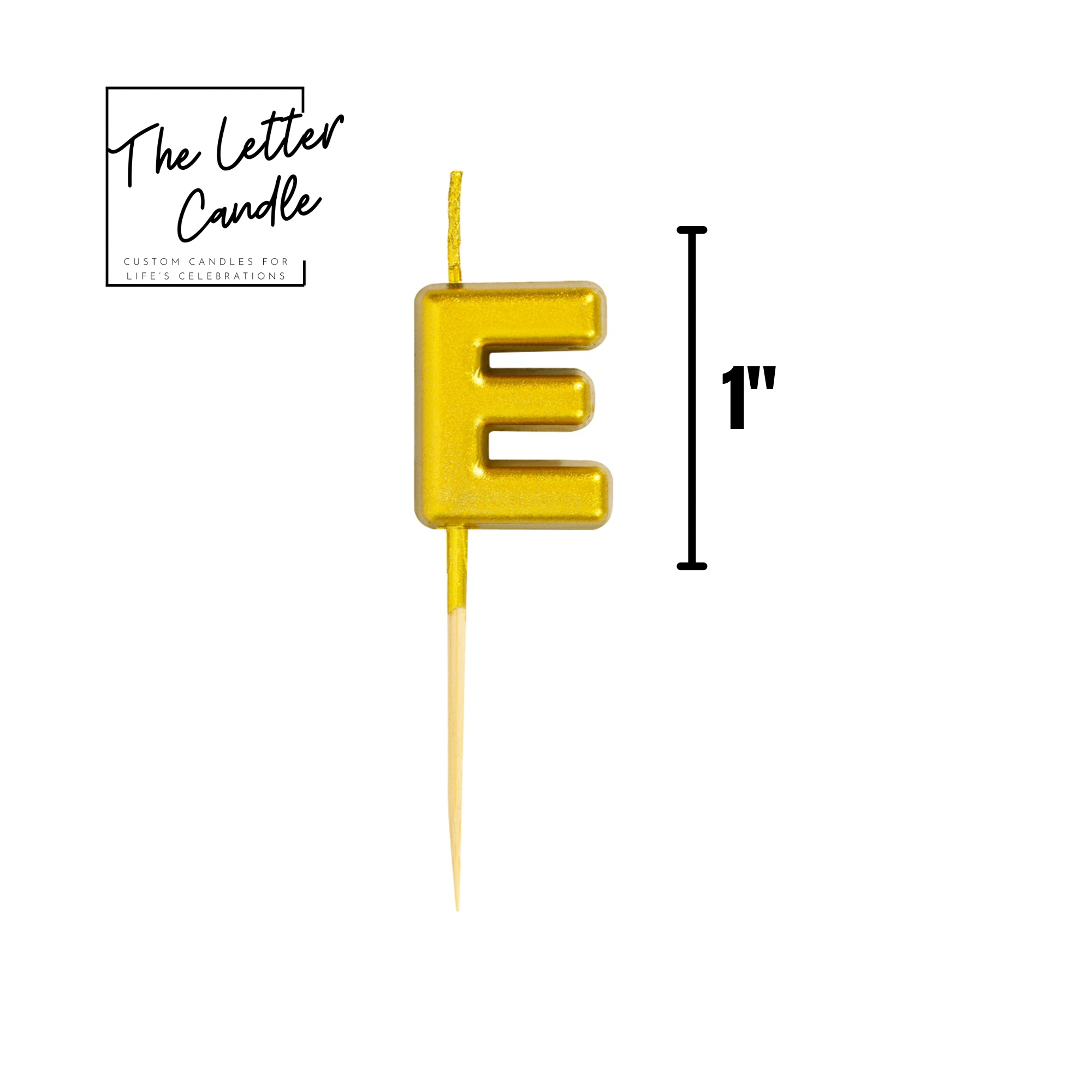 Letter E Candle - 1" Gold Cake Topper Candle