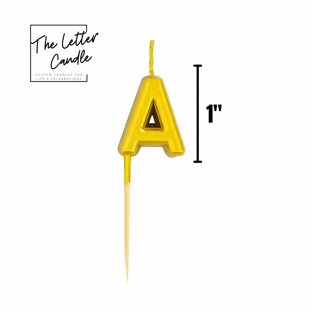 Letter A Candle - 1" Gold Cake Topper Candle