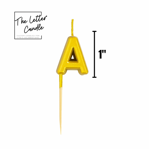 Letter A Candle - 1" Gold Cake Topper Candle