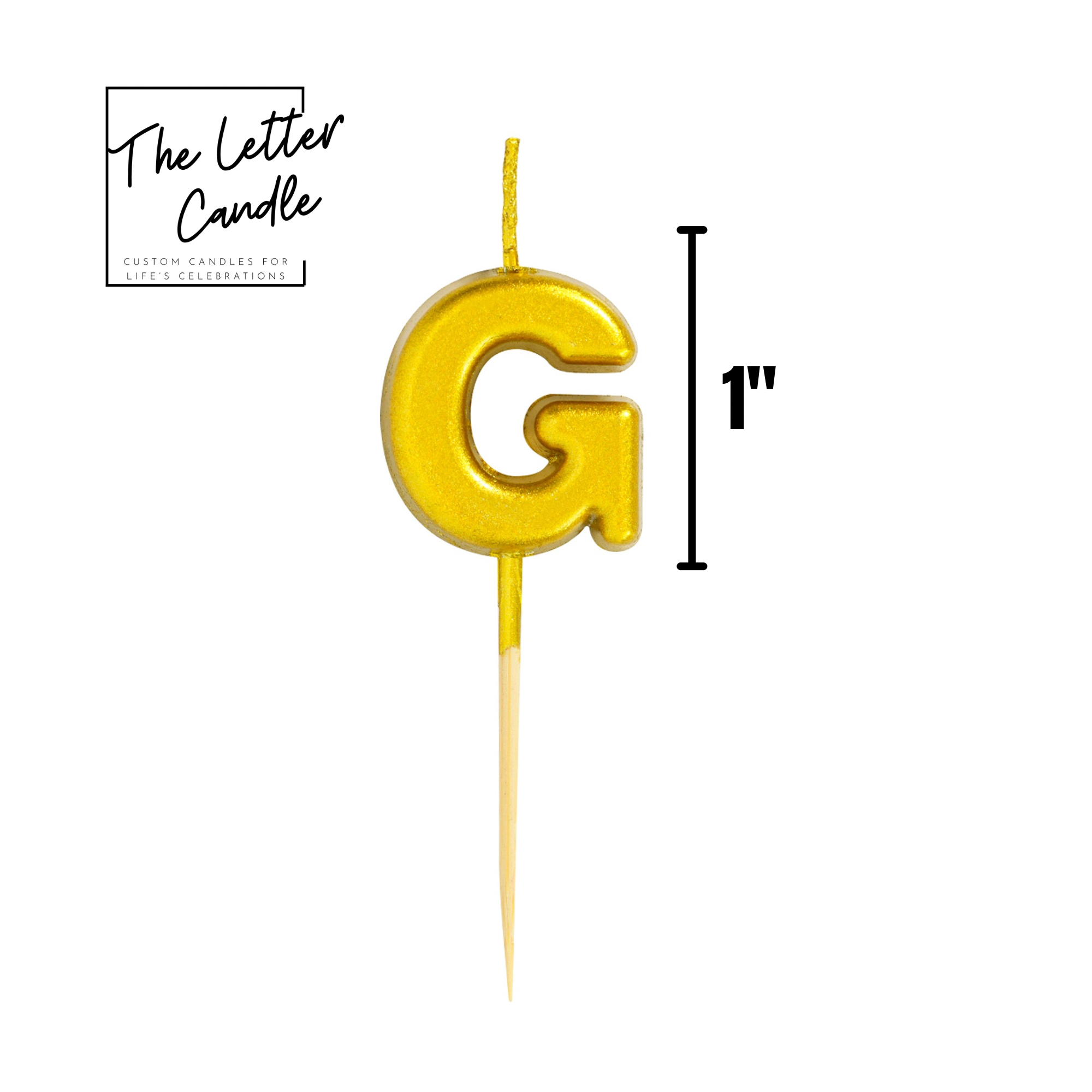 Letter G Candle - 1" Gold Cake Topper Candle