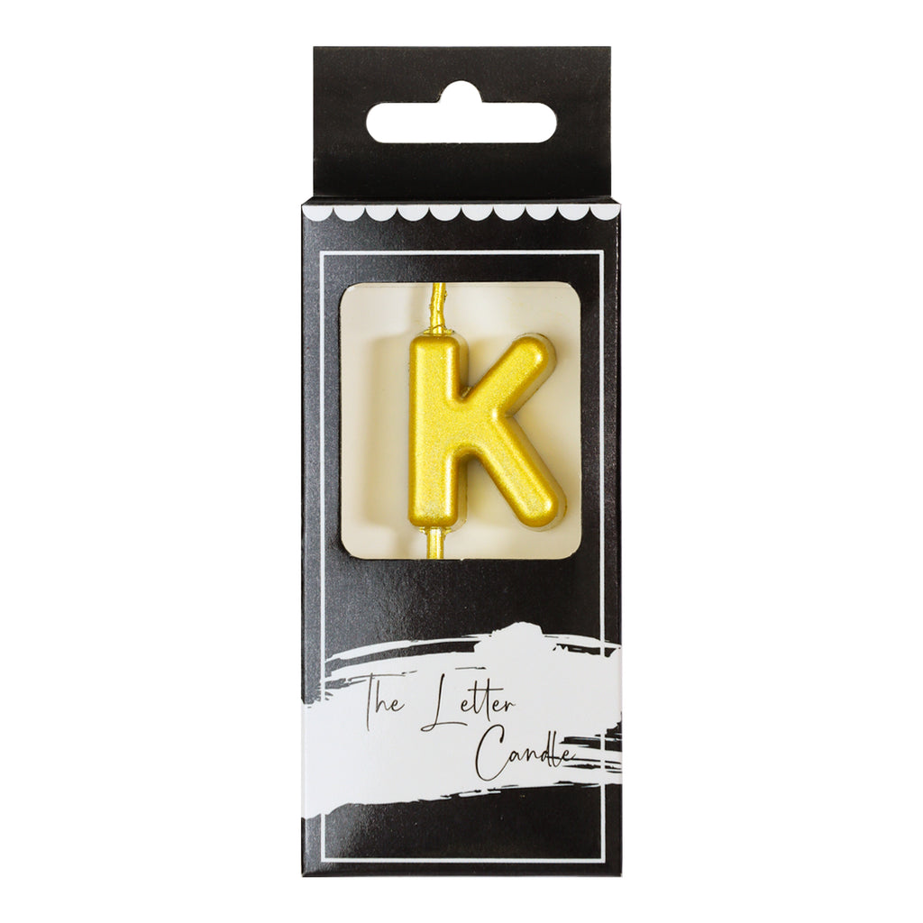 Letter K Candle - 1" Gold Cake Topper Candle
