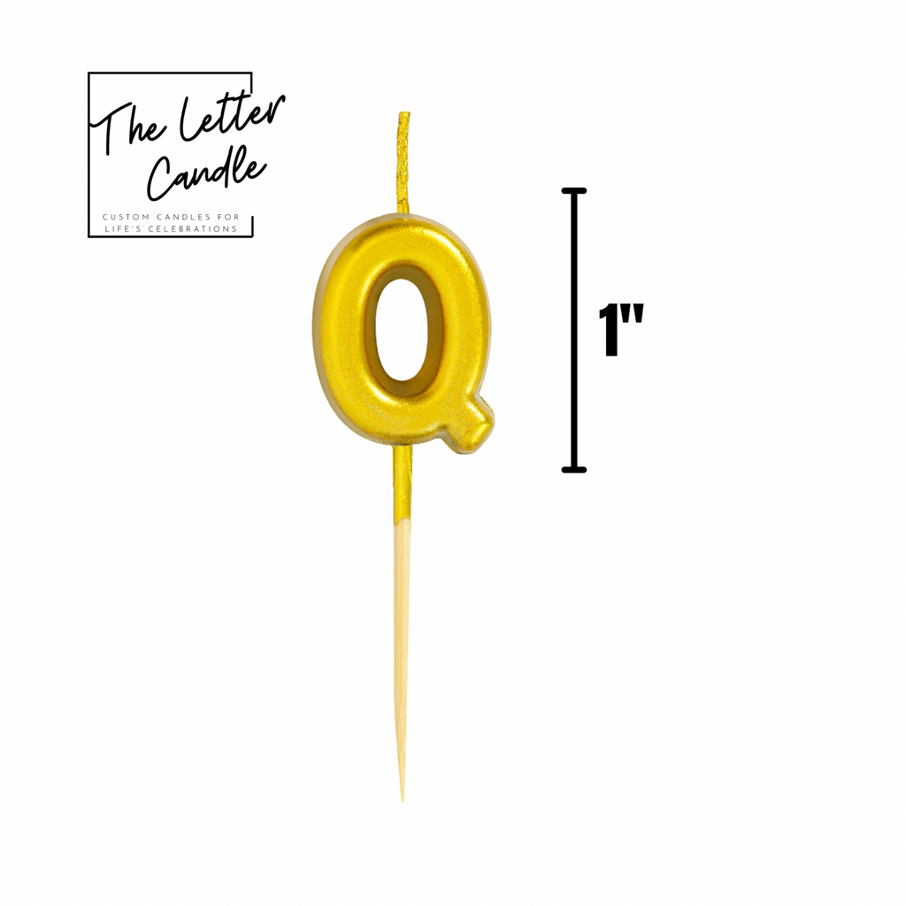 Letter Q Candle - 1" Gold Cake Topper Candle