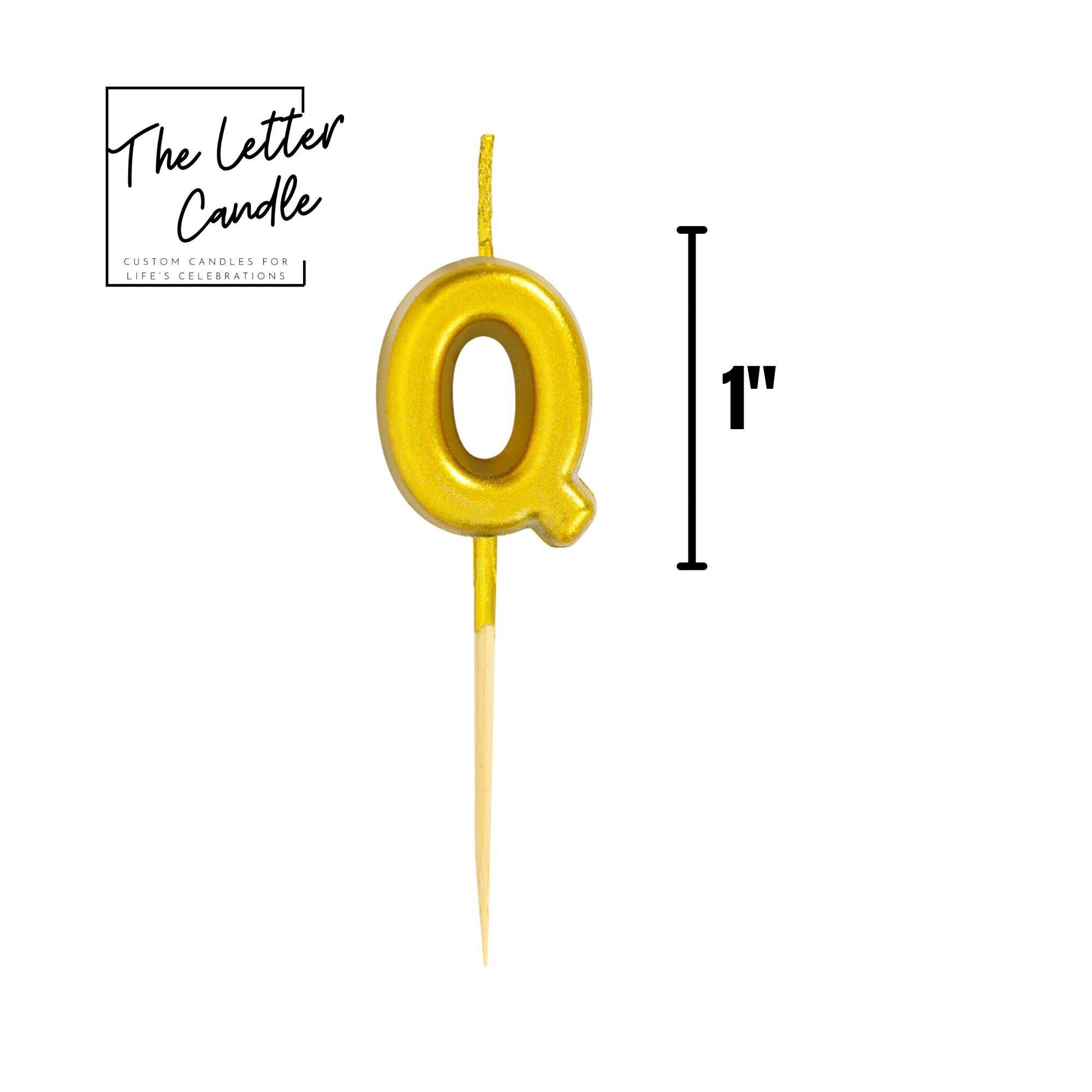 Letter Q Candle - 1" Gold Cake Topper Candle