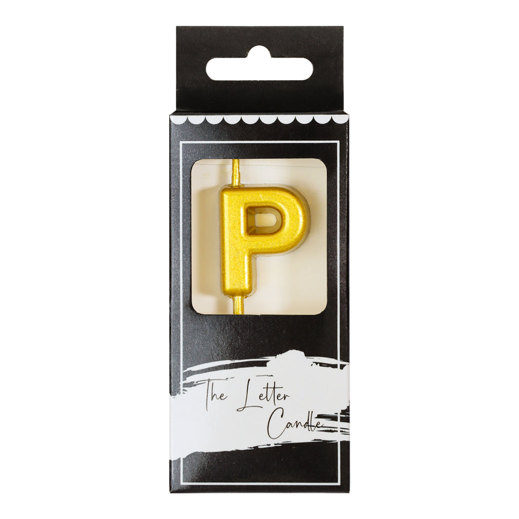 Letter P Candle - 1" Gold Cake Topper Candle