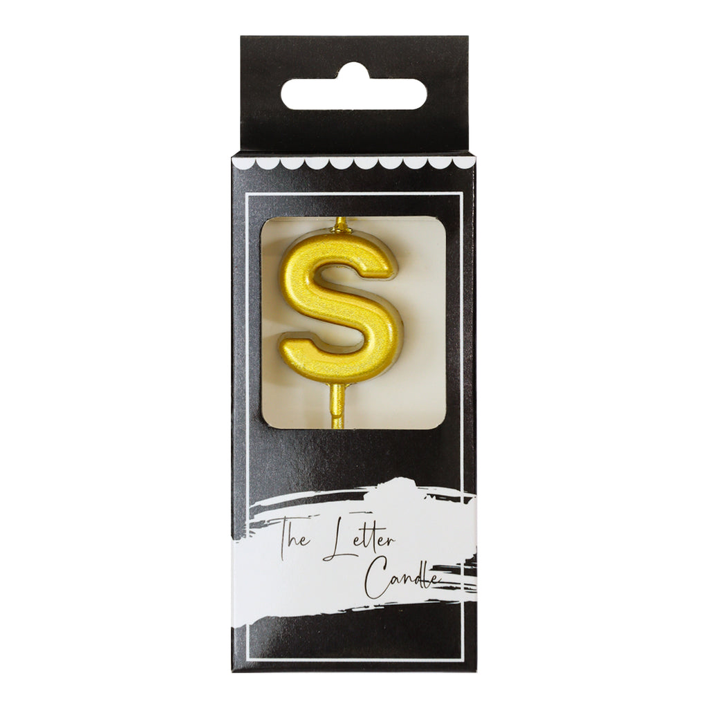 Letter S Candle - 1" Gold Cake Topper Candle