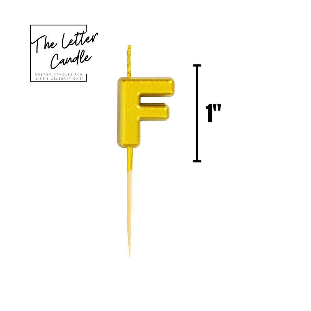 Letter F Candle - 1" Gold Cake Topper Candle