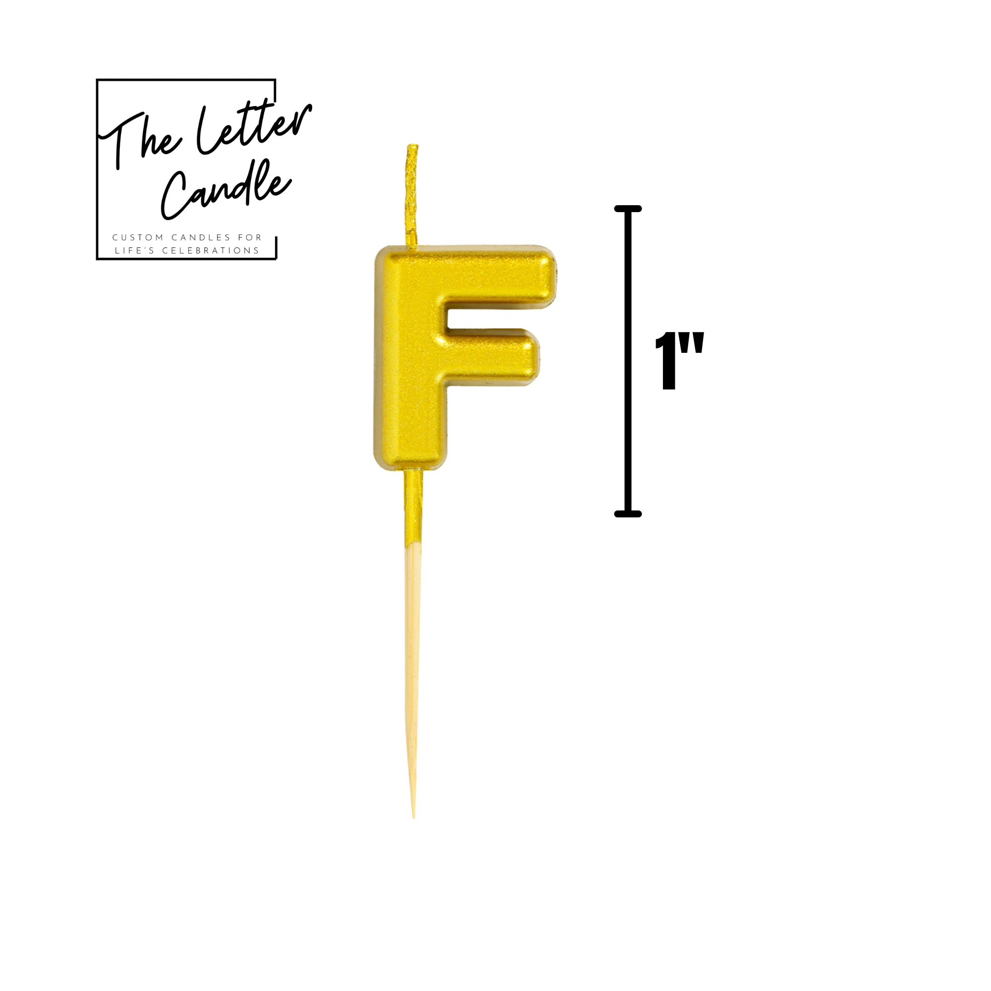 Letter F Candle - 1" Gold Cake Topper Candle