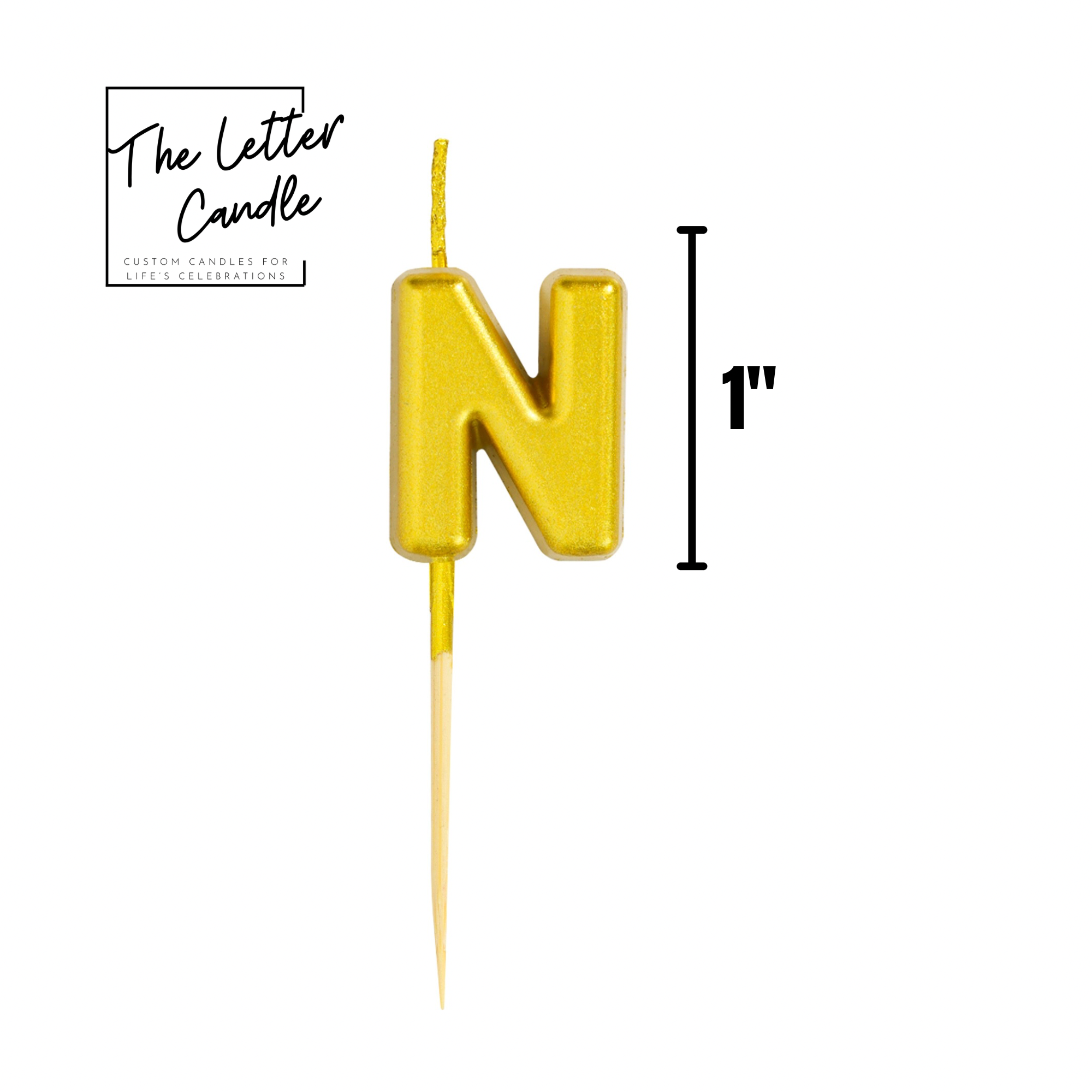 Letter N Candle - 1" Gold Cake Topper Candle