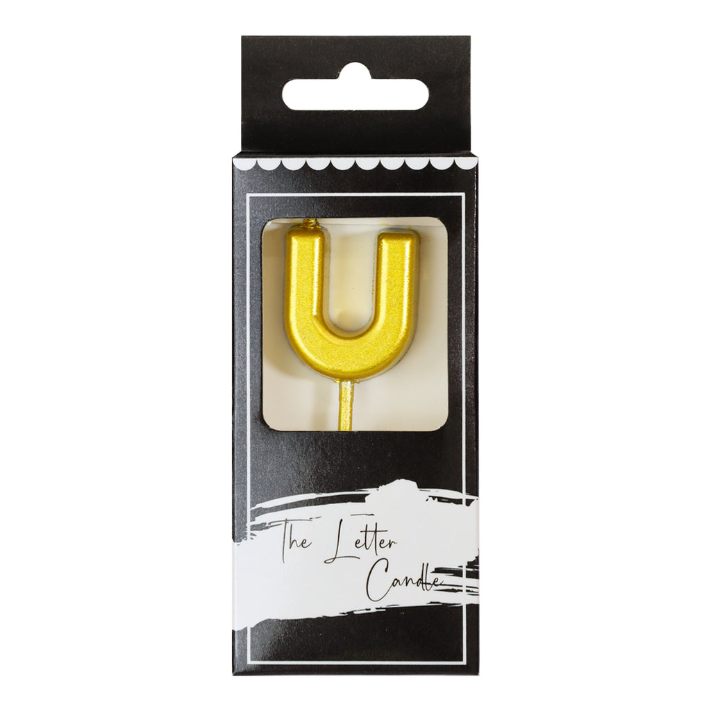Letter U Candle - 1" Gold Cake Topper Candle