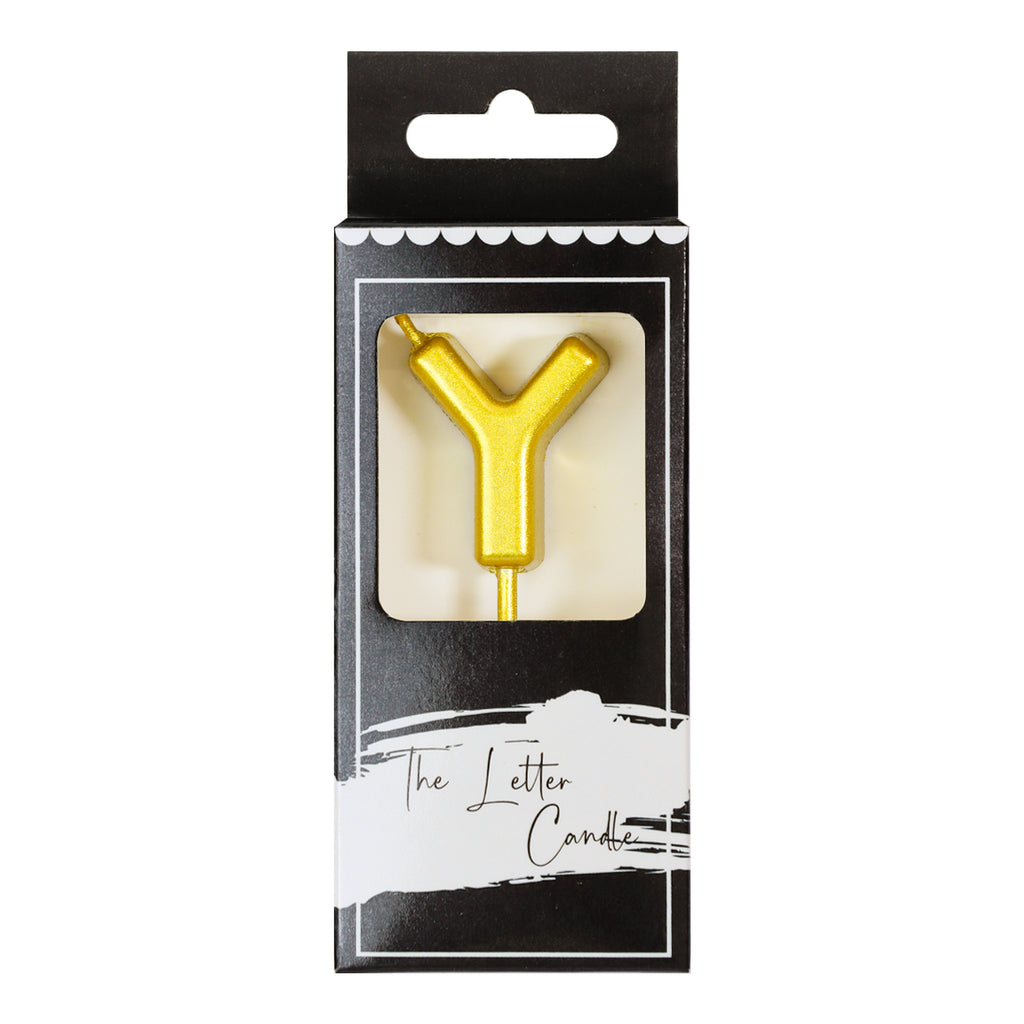 Letter Y Candle - 1" Gold Cake Topper Candle