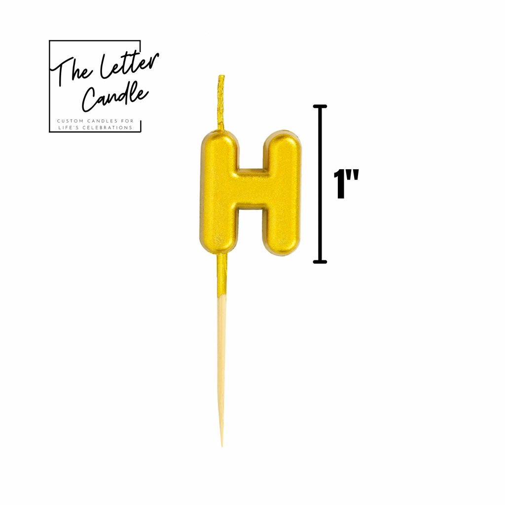 Letter H Candle - 1" Gold Cake Topper Candle