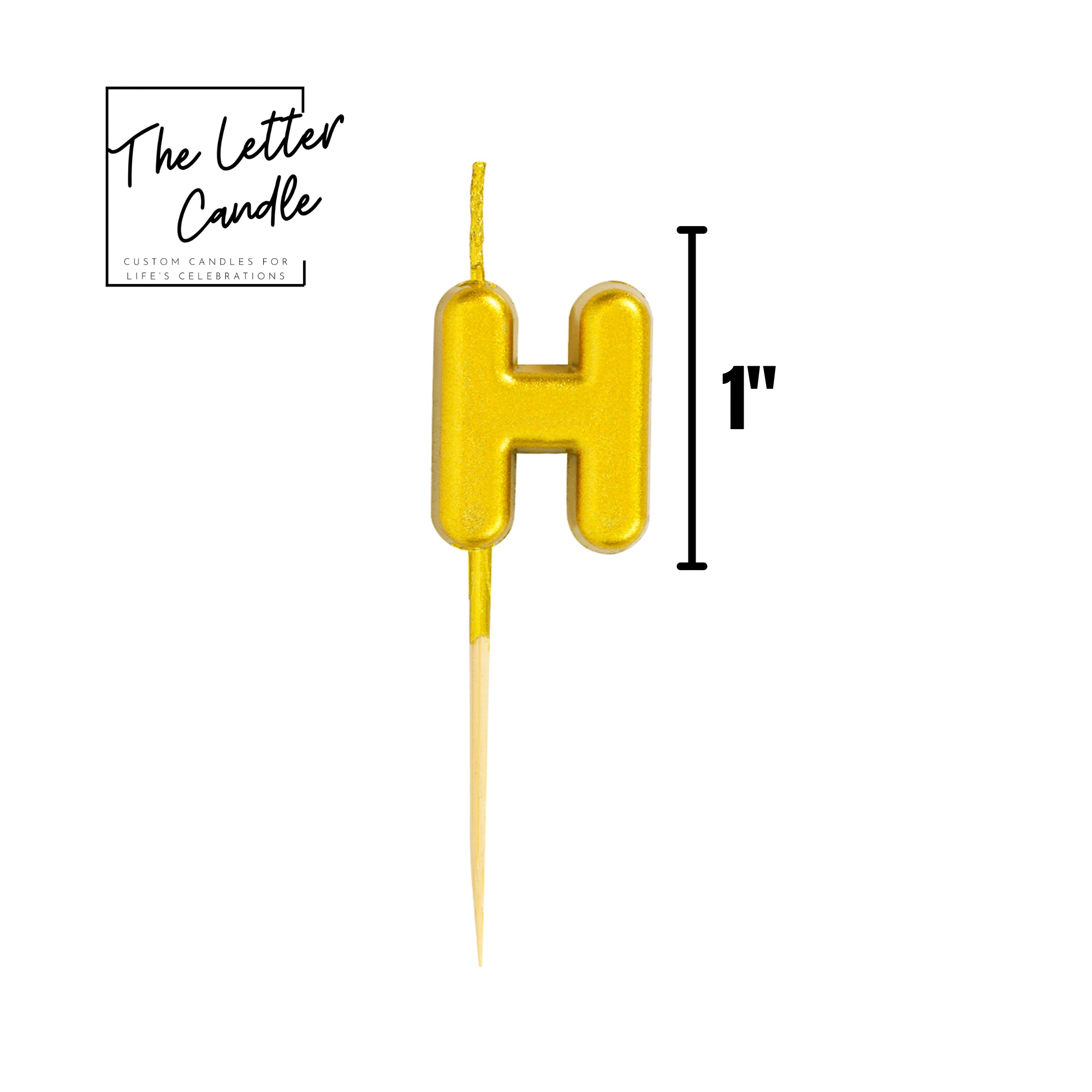 Letter H Candle - 1" Gold Cake Topper Candle