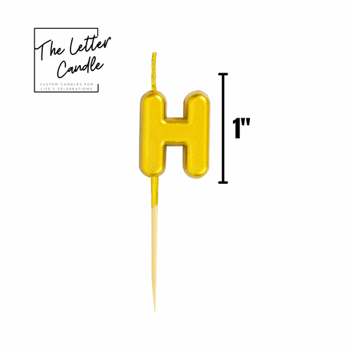Letter H Candle - 1" Gold Cake Topper Candle