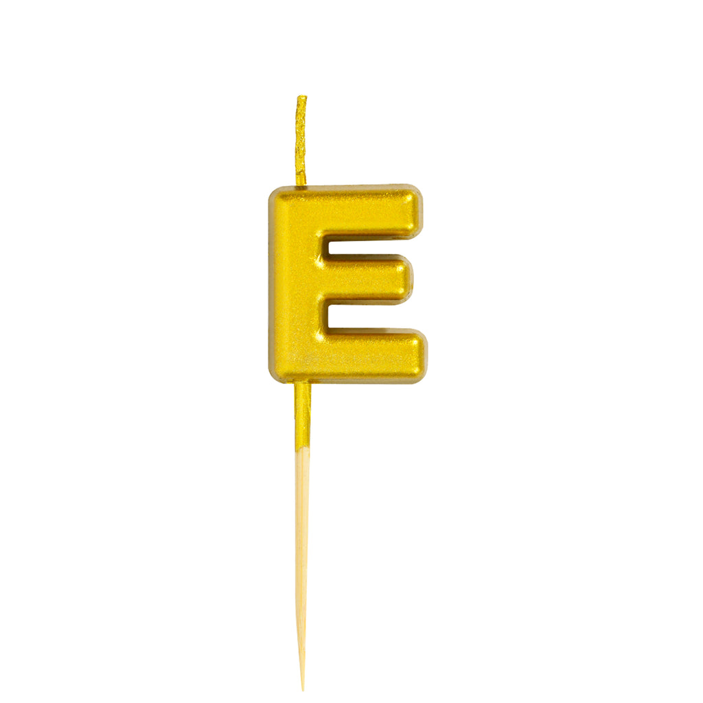 Letter E Candle - 1" Gold Cake Topper Candle