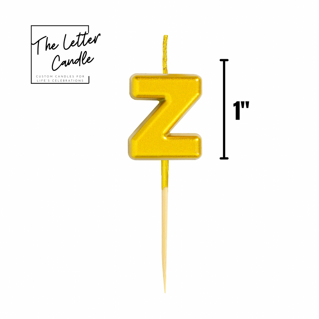 Letter Z Candle - 1" Gold Cake Topper Candle