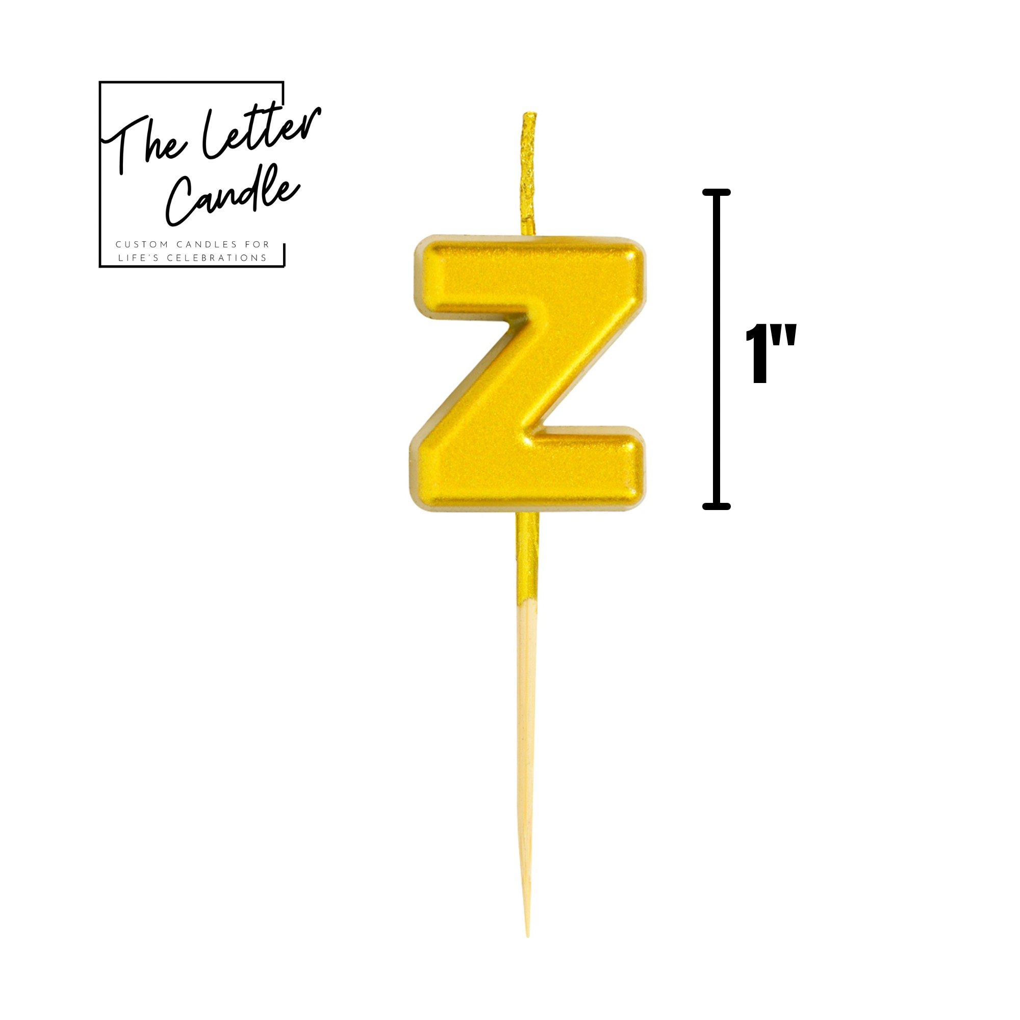 Letter Z Candle - 1" Gold Cake Topper Candle