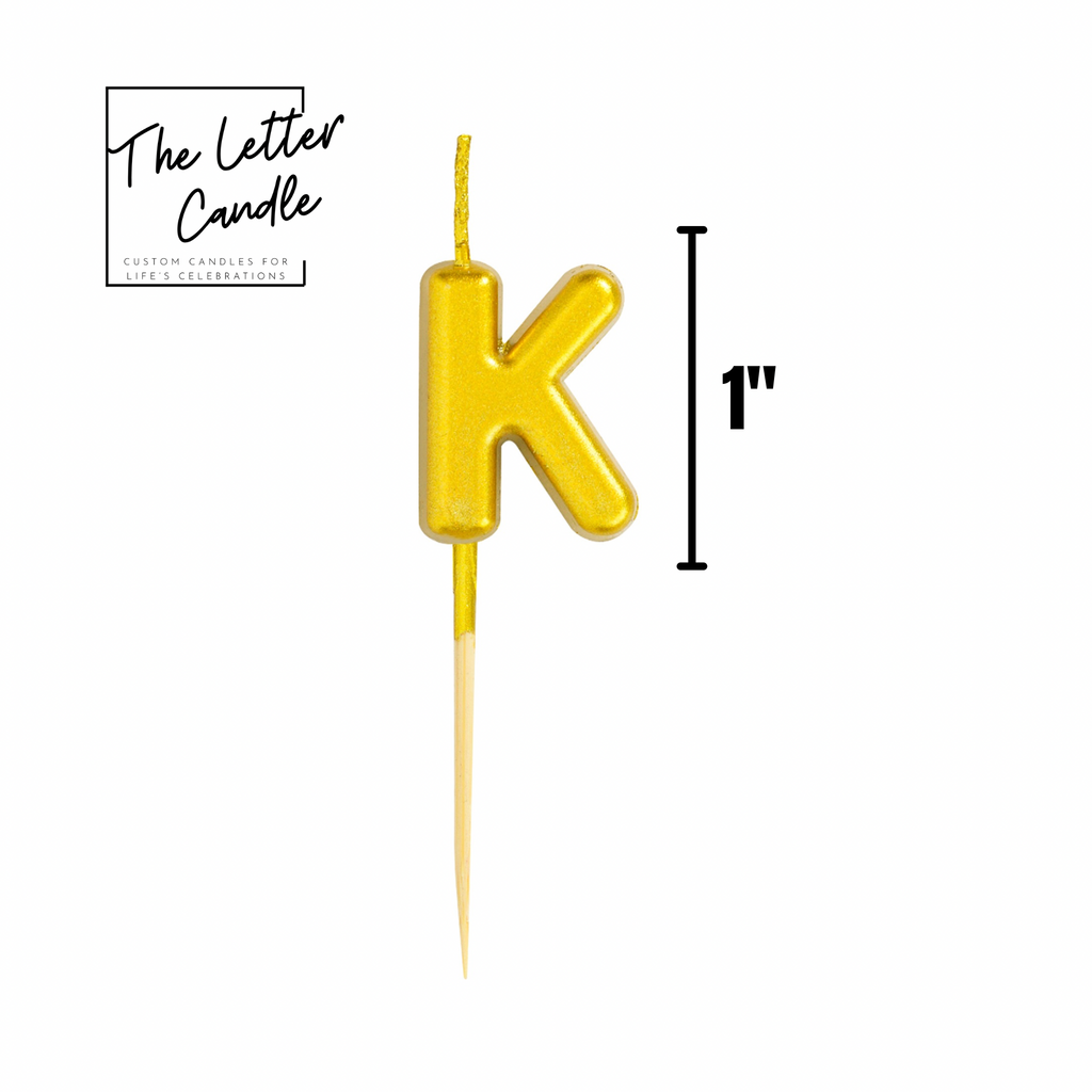 Letter K Candle - 1" Gold Cake Topper Candle