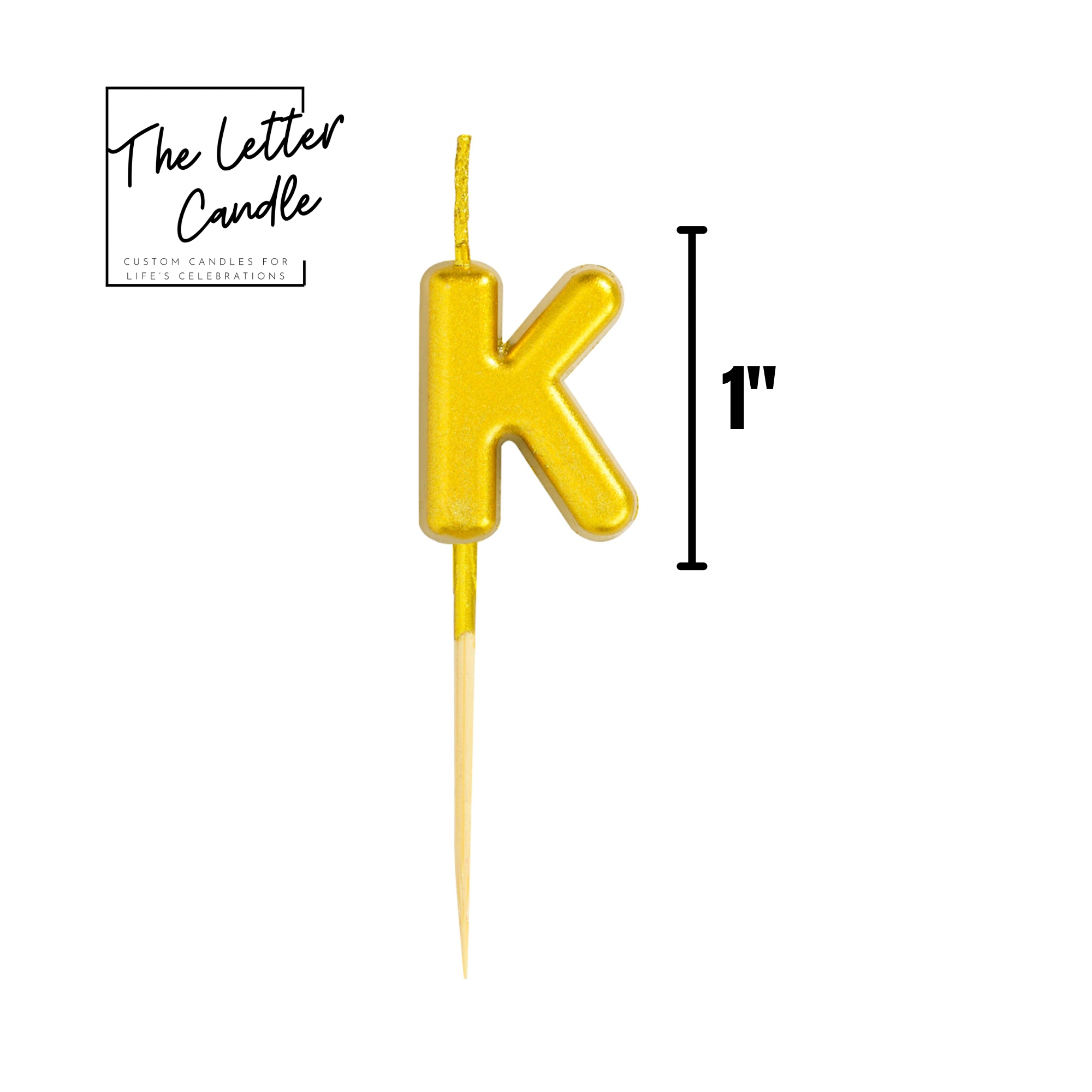 Letter K Candle - 1" Gold Cake Topper Candle