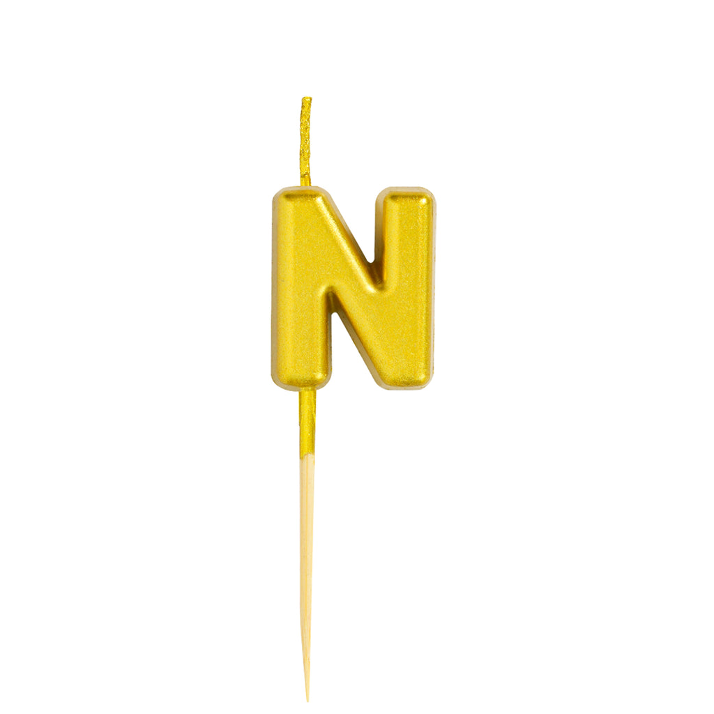 Letter N Candle - 1" Gold Cake Topper Candle