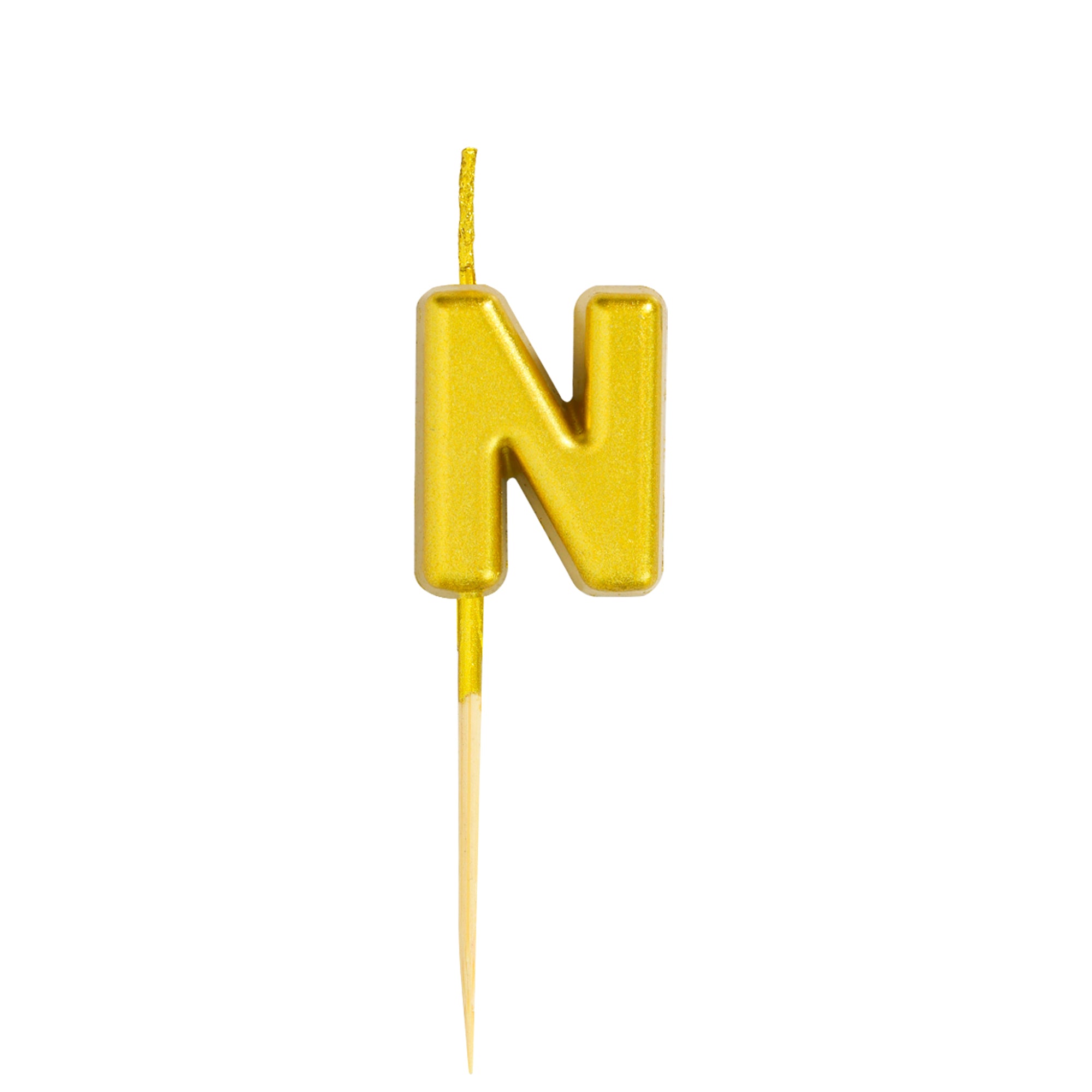 Letter N Candle - 1" Gold Cake Topper Candle
