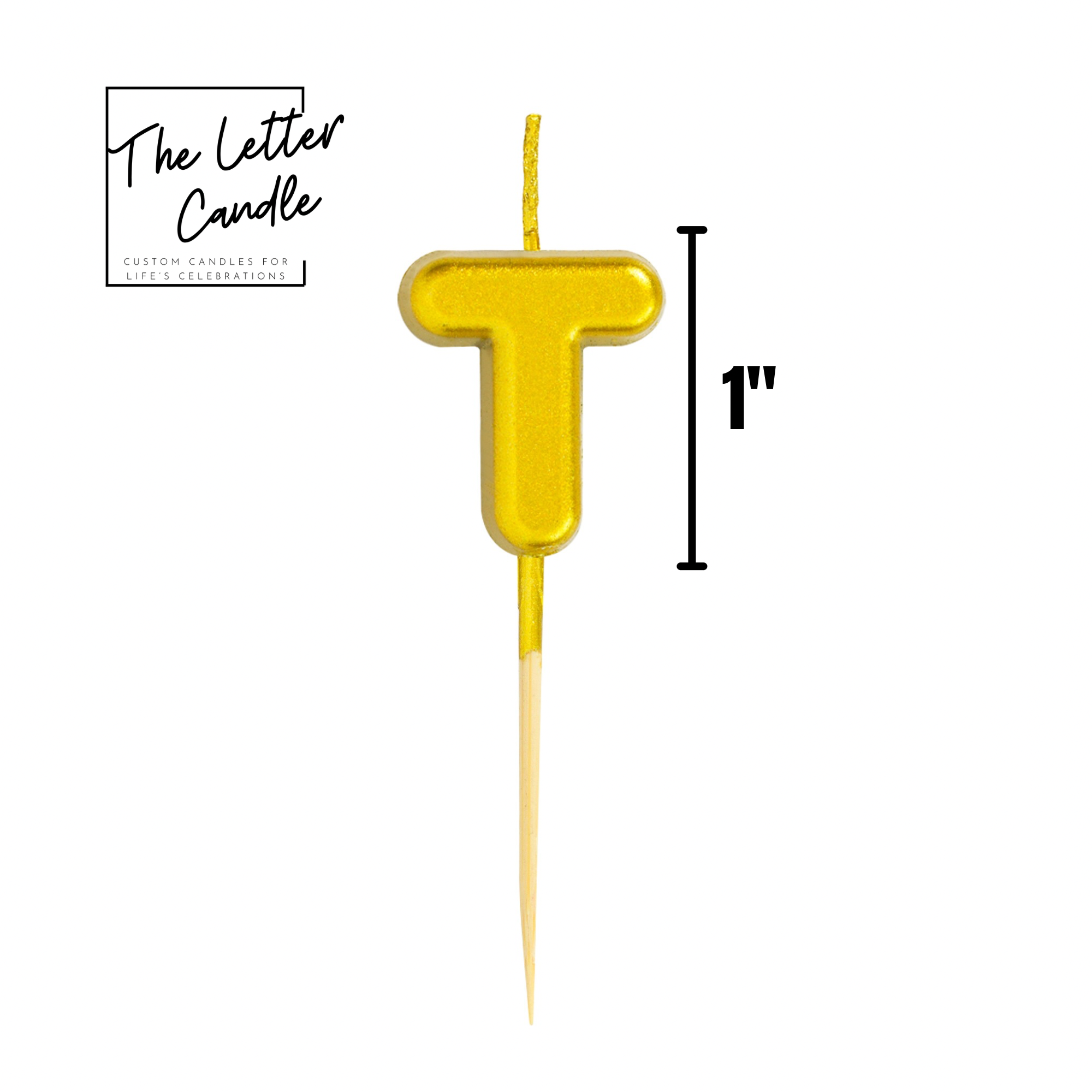 Letter T Candle - 1" Gold Cake Topper Candle