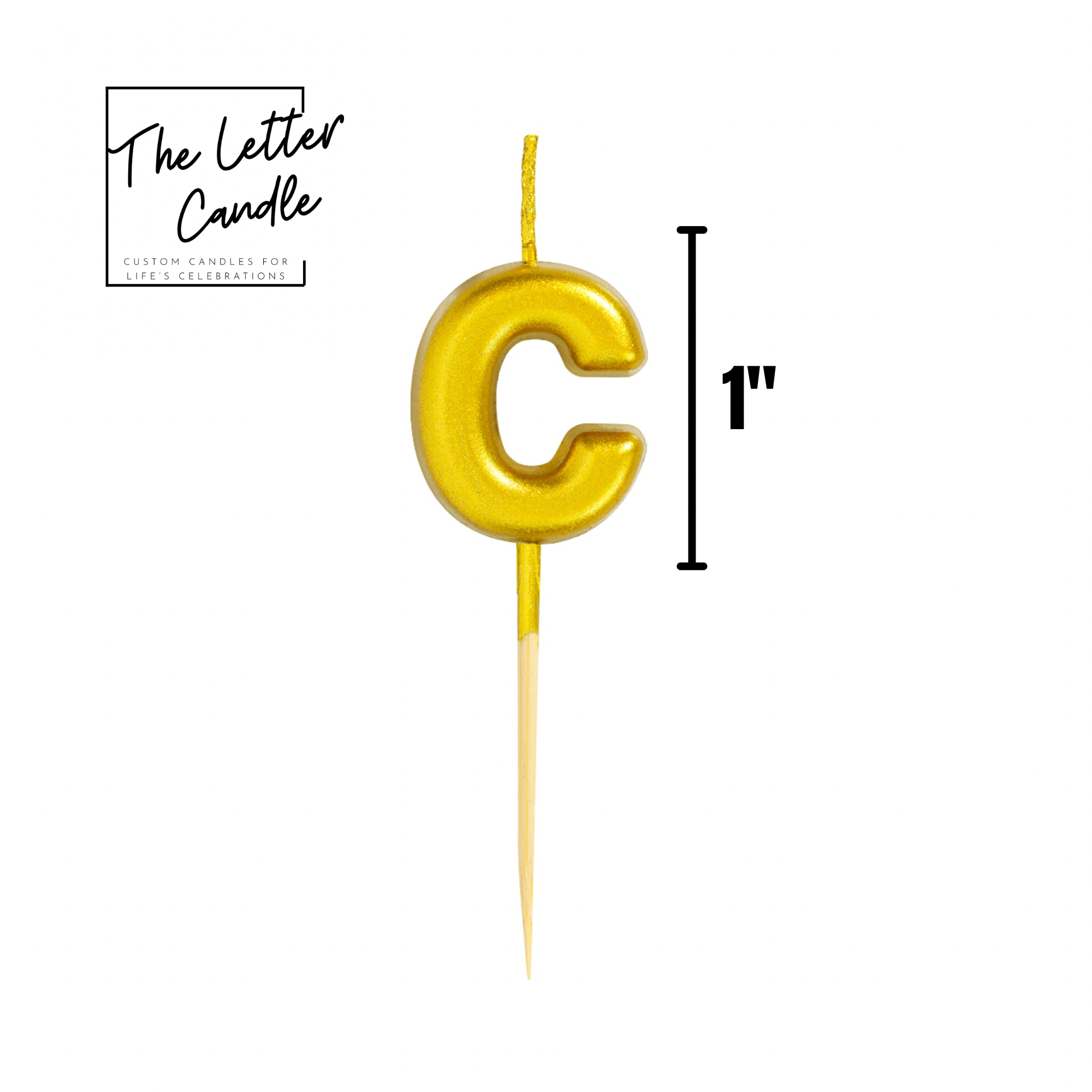 Letter C Candle - 1" Gold Cake Topper Candle