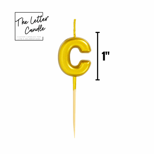 Letter C Candle - 1" Gold Cake Topper Candle