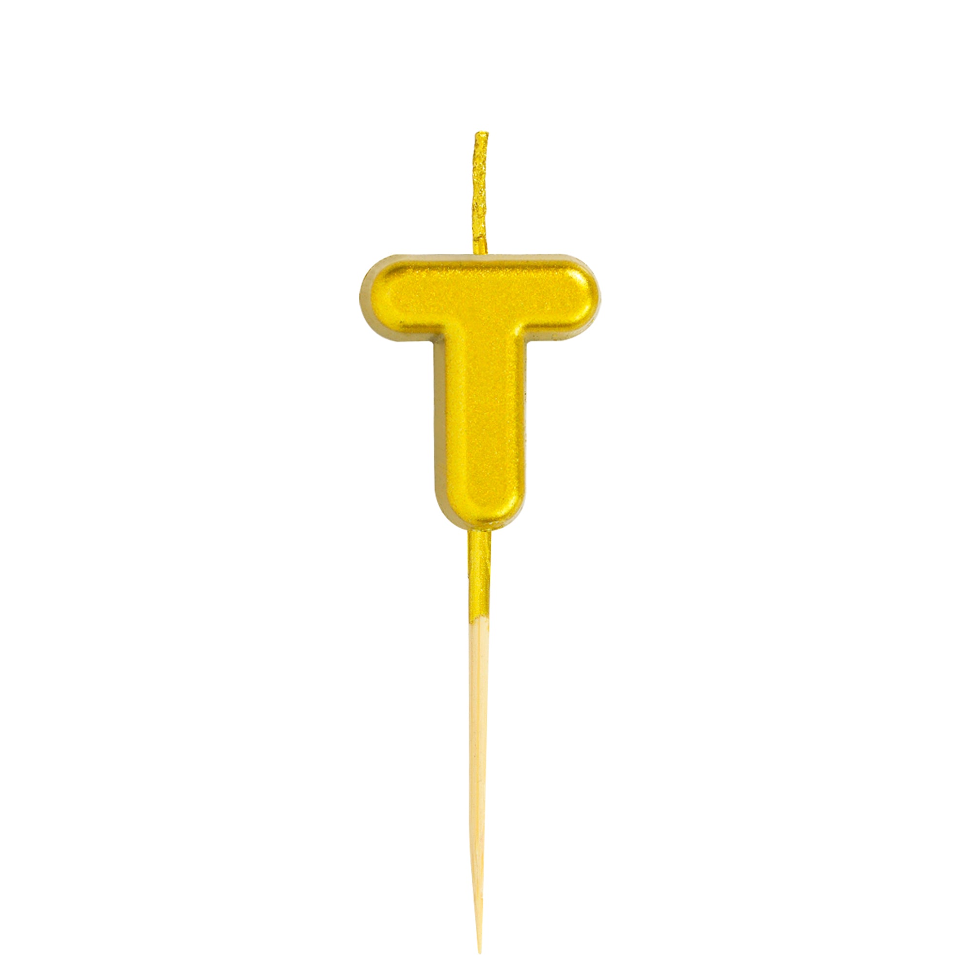 Letter T Candle - 1" Gold Cake Topper Candle