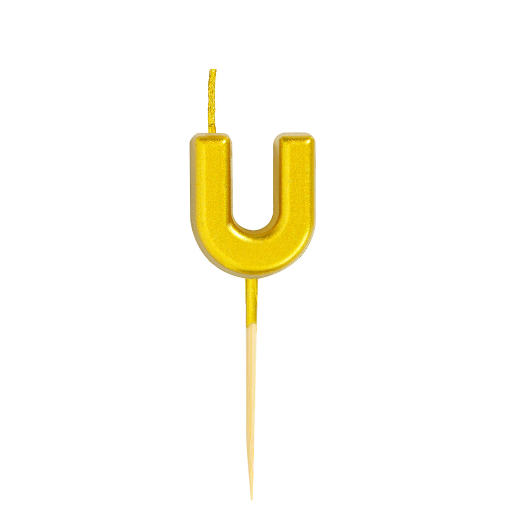Letter U Candle - 1" Gold Cake Topper Candle