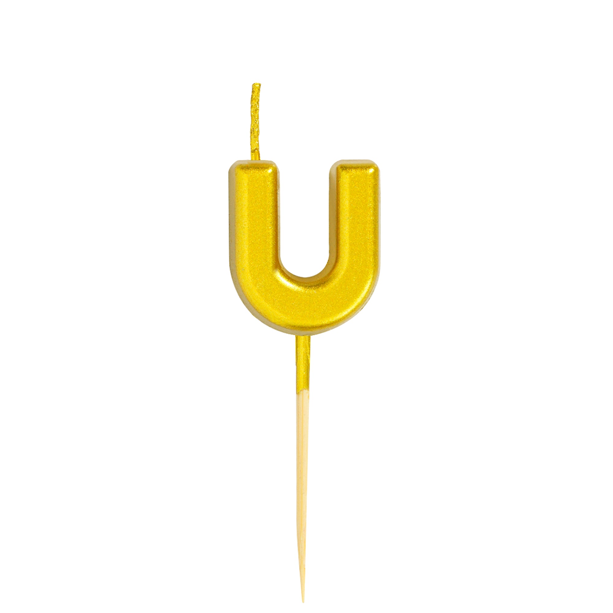 Letter U Candle - 1" Gold Cake Topper Candle