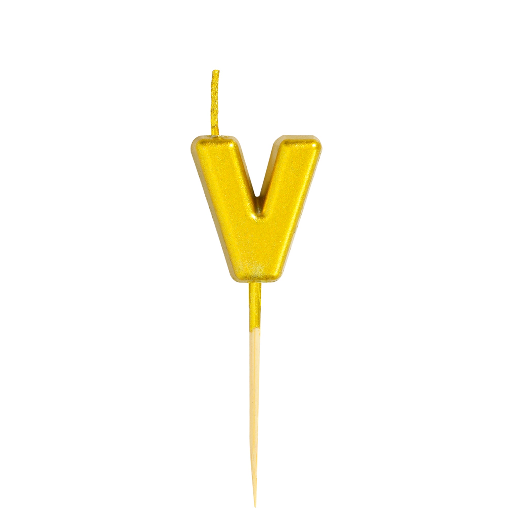 Letter V Candle - 1" Gold Cake Topper Candle