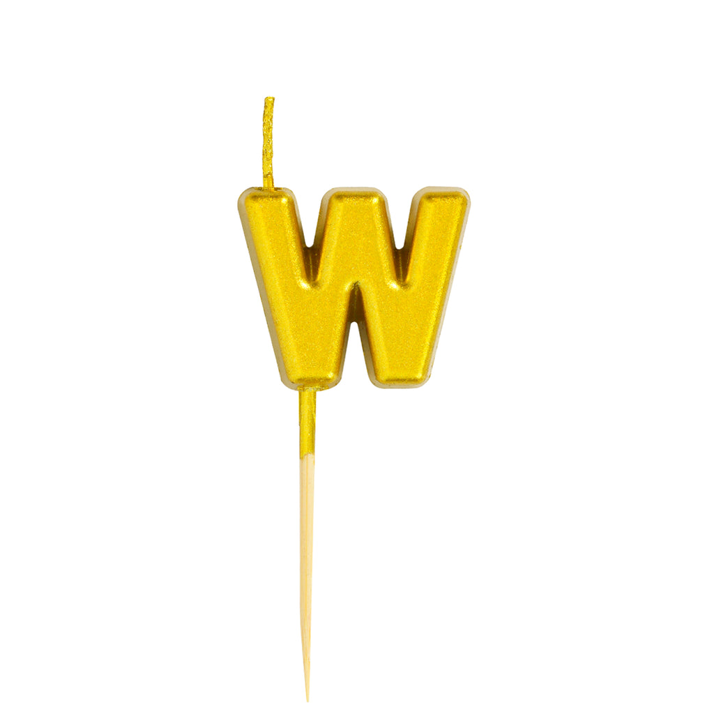 Letter W Candle - 1" Gold Cake Topper Candle