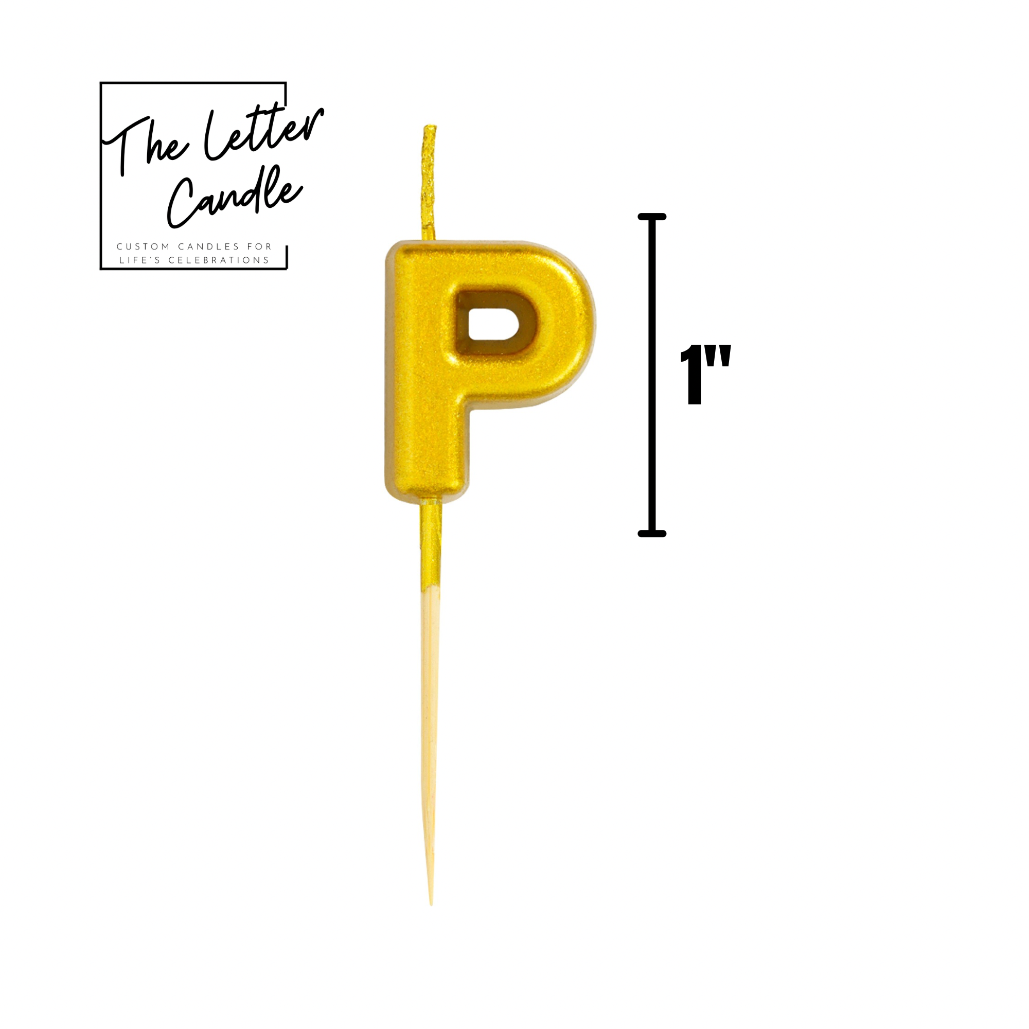 Letter P Candle - 1" Gold Cake Topper Candle