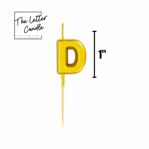 Letter D Candle - 1" Gold Cake Topper Candle