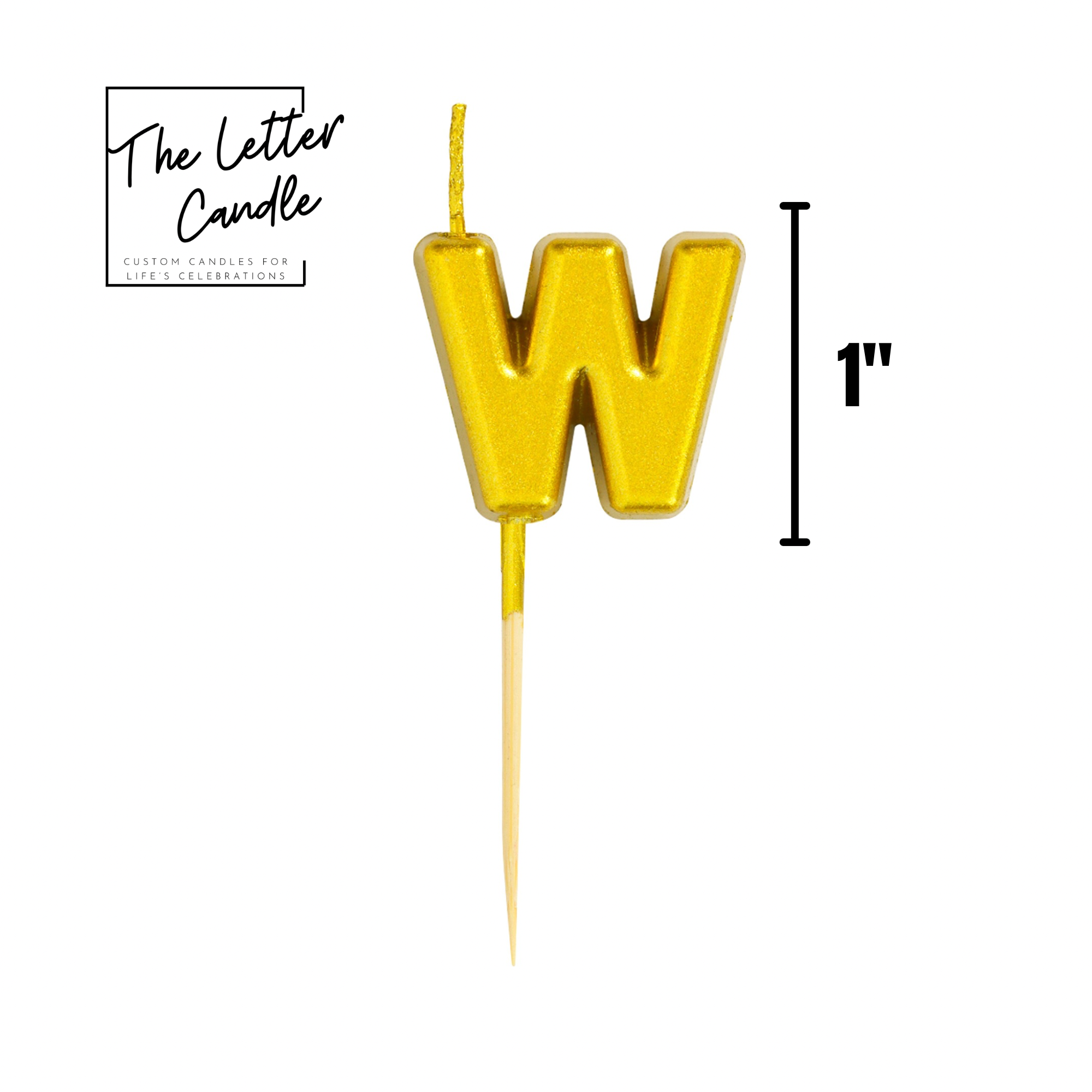 Letter W Candle - 1" Gold Cake Topper Candle