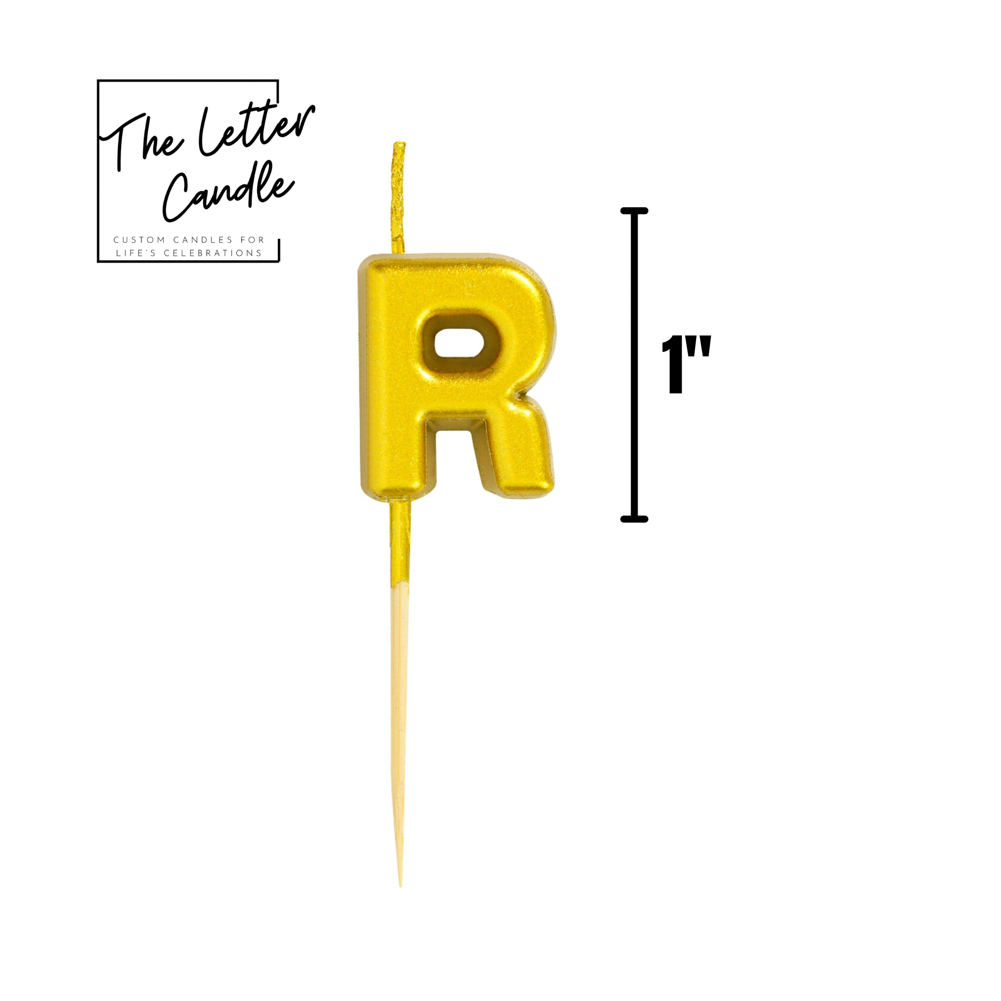 Letter R Candle - 1" Gold Cake Topper Candle
