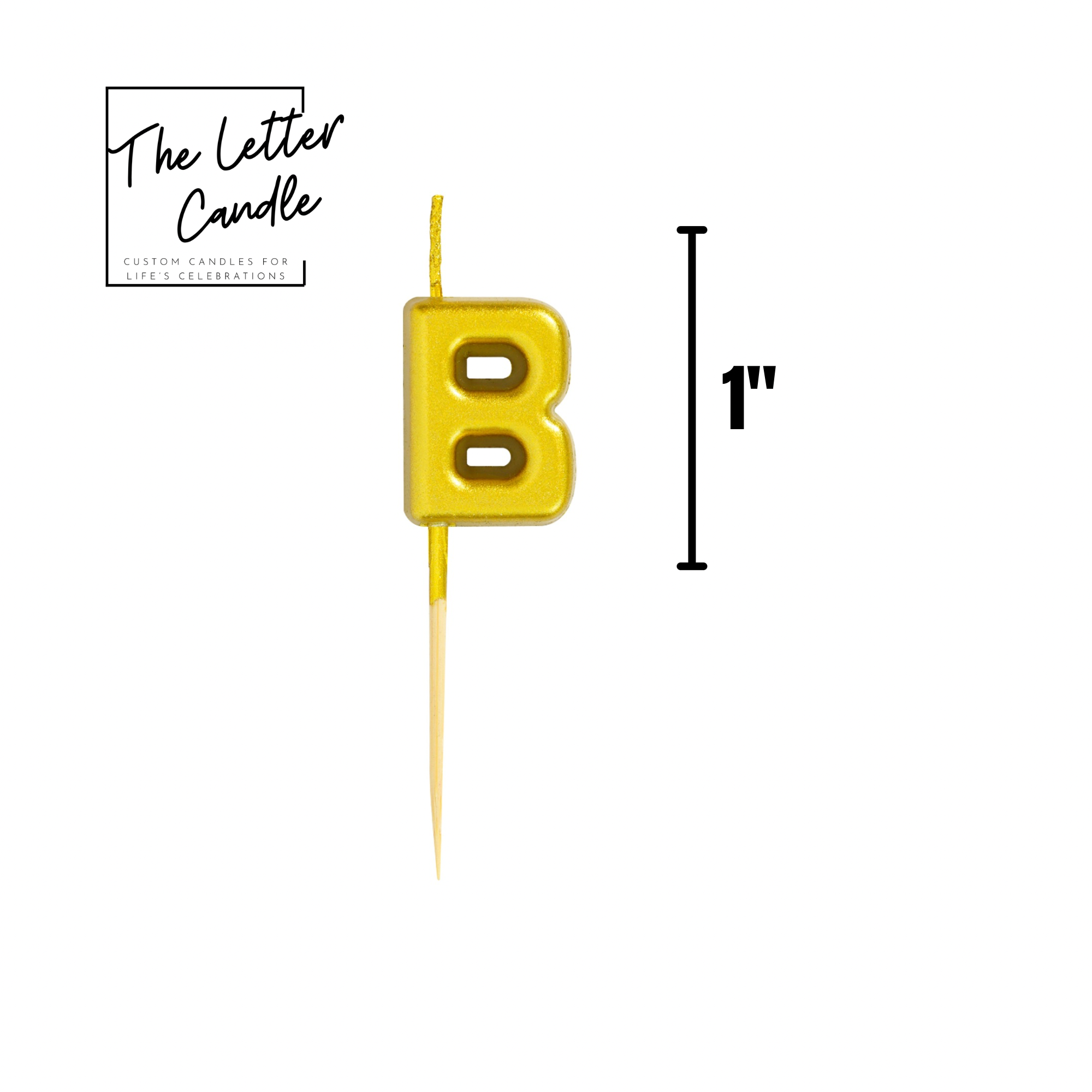 Letter B Candle - 1" Gold Cake Topper Candle