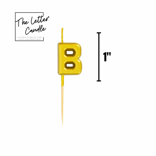 Letter B Candle - 1" Gold Cake Topper Candle