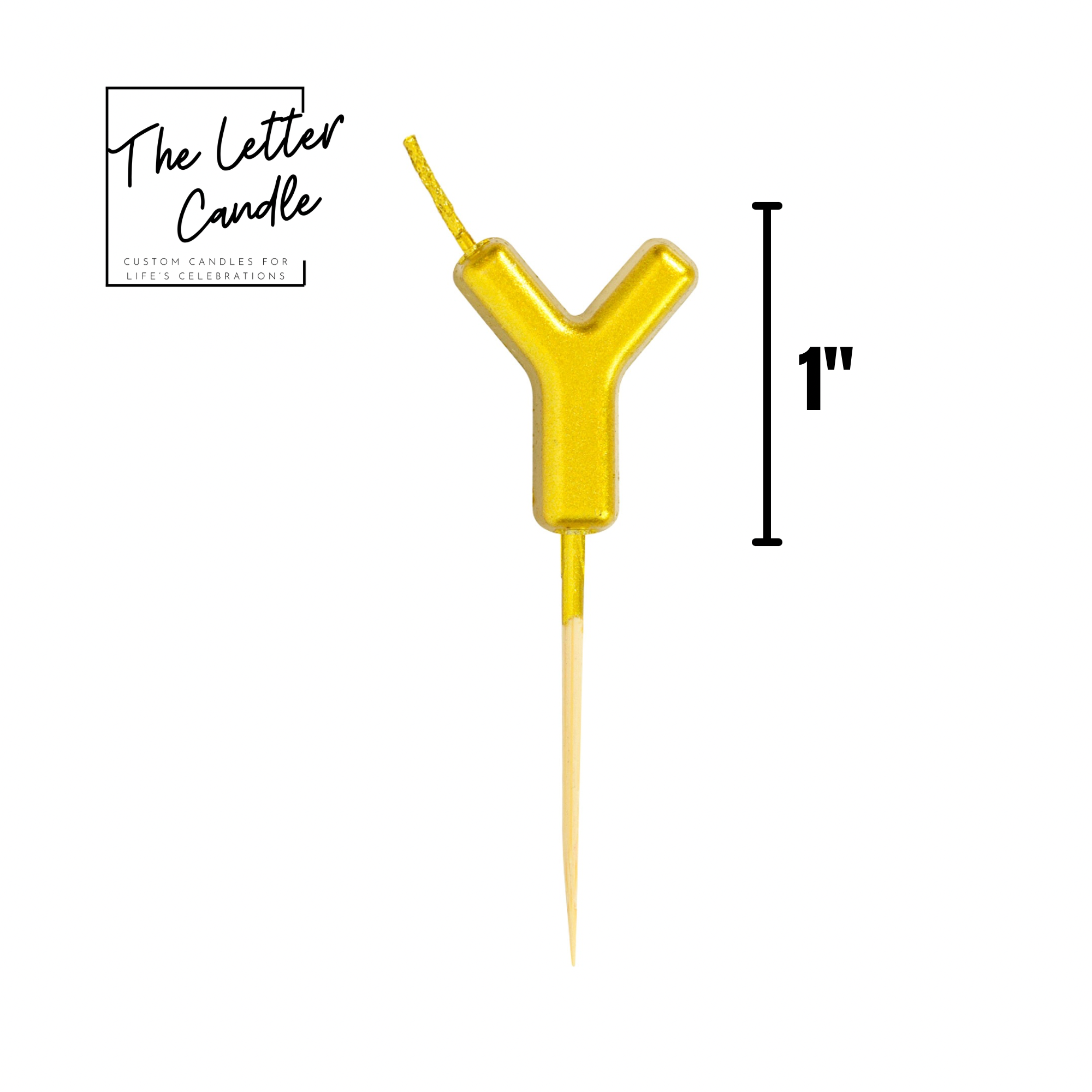 Letter Y Candle - 1" Gold Cake Topper Candle