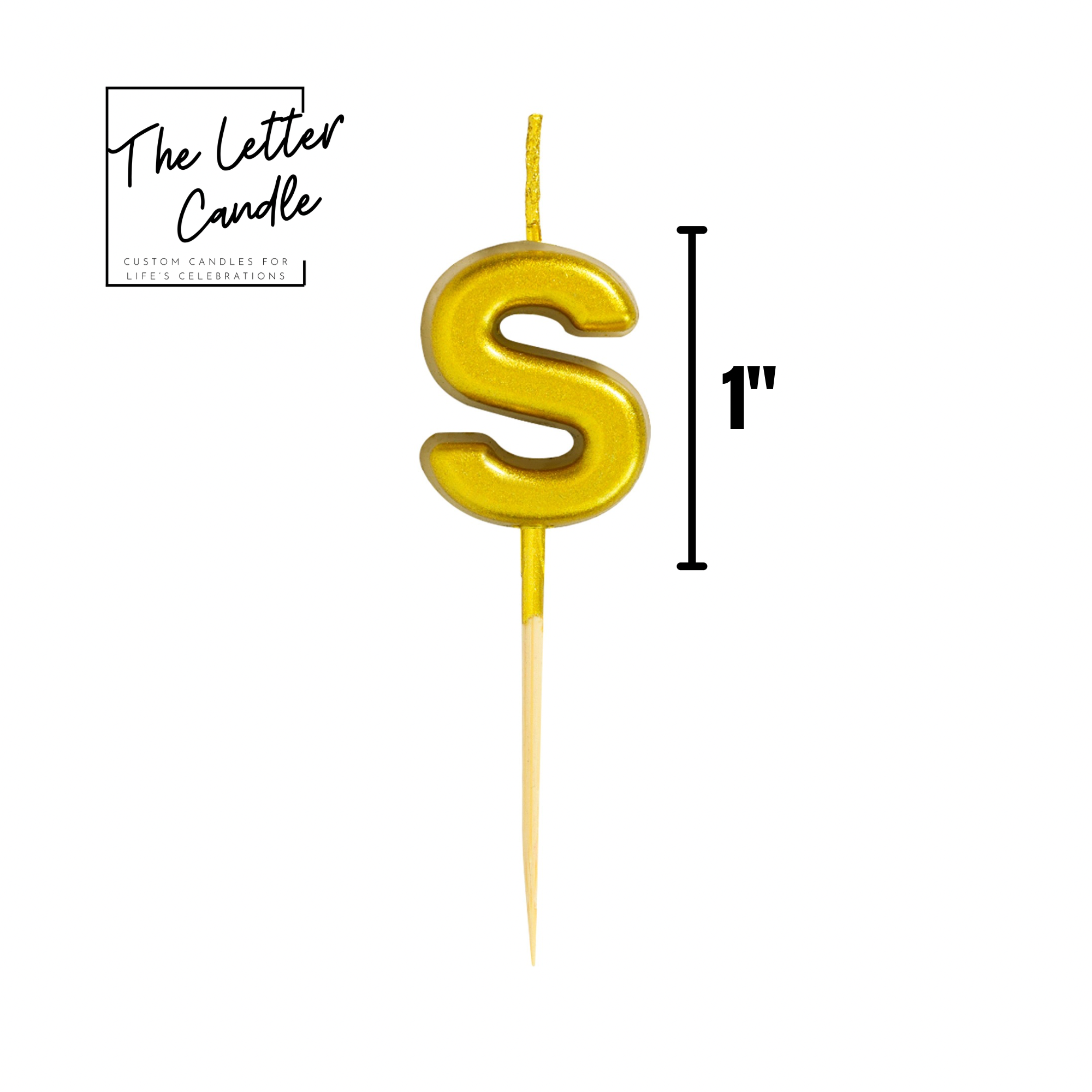 Letter S Candle - 1" Gold Cake Topper Candle