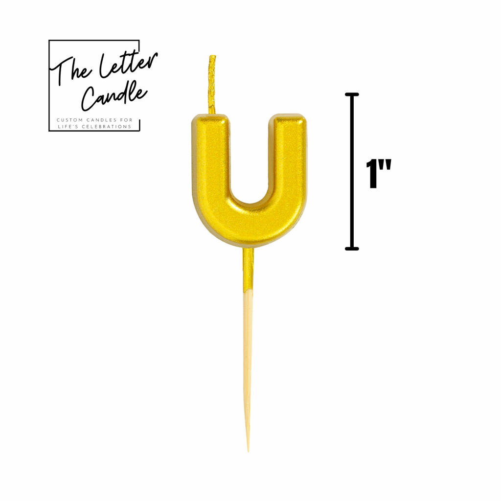 Letter U Candle - 1" Gold Cake Topper Candle