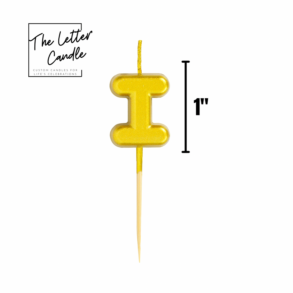 Letter I Candle - 1" Gold Cake Topper Candle