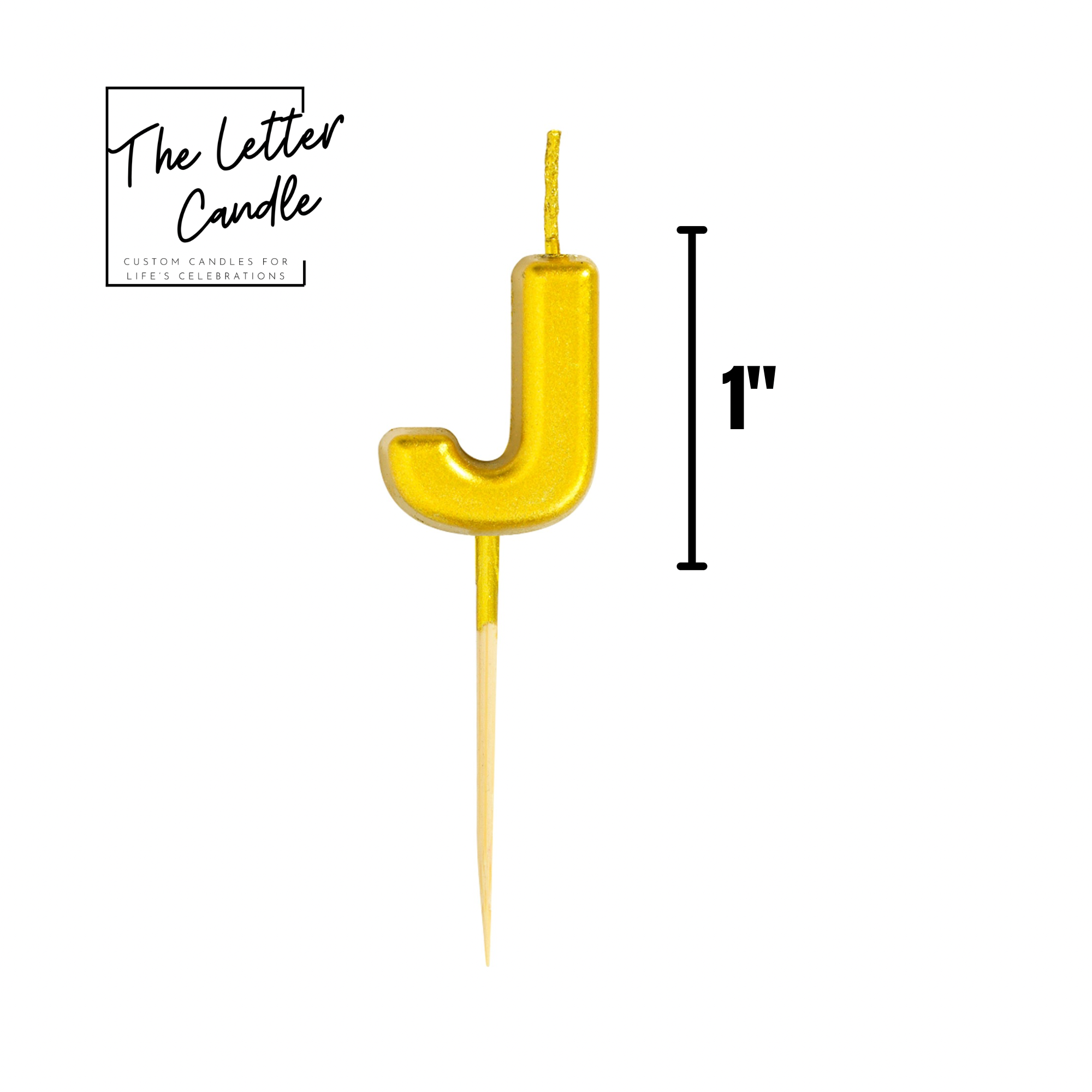 Letter J Candle - 1" Gold Cake Topper Candle