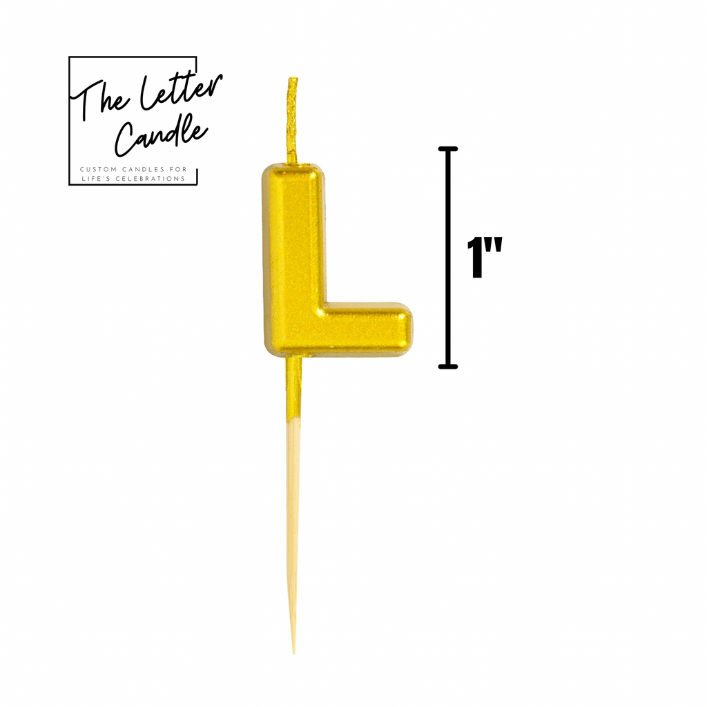 Letter L Candle - 1" Gold Cake Topper Candle