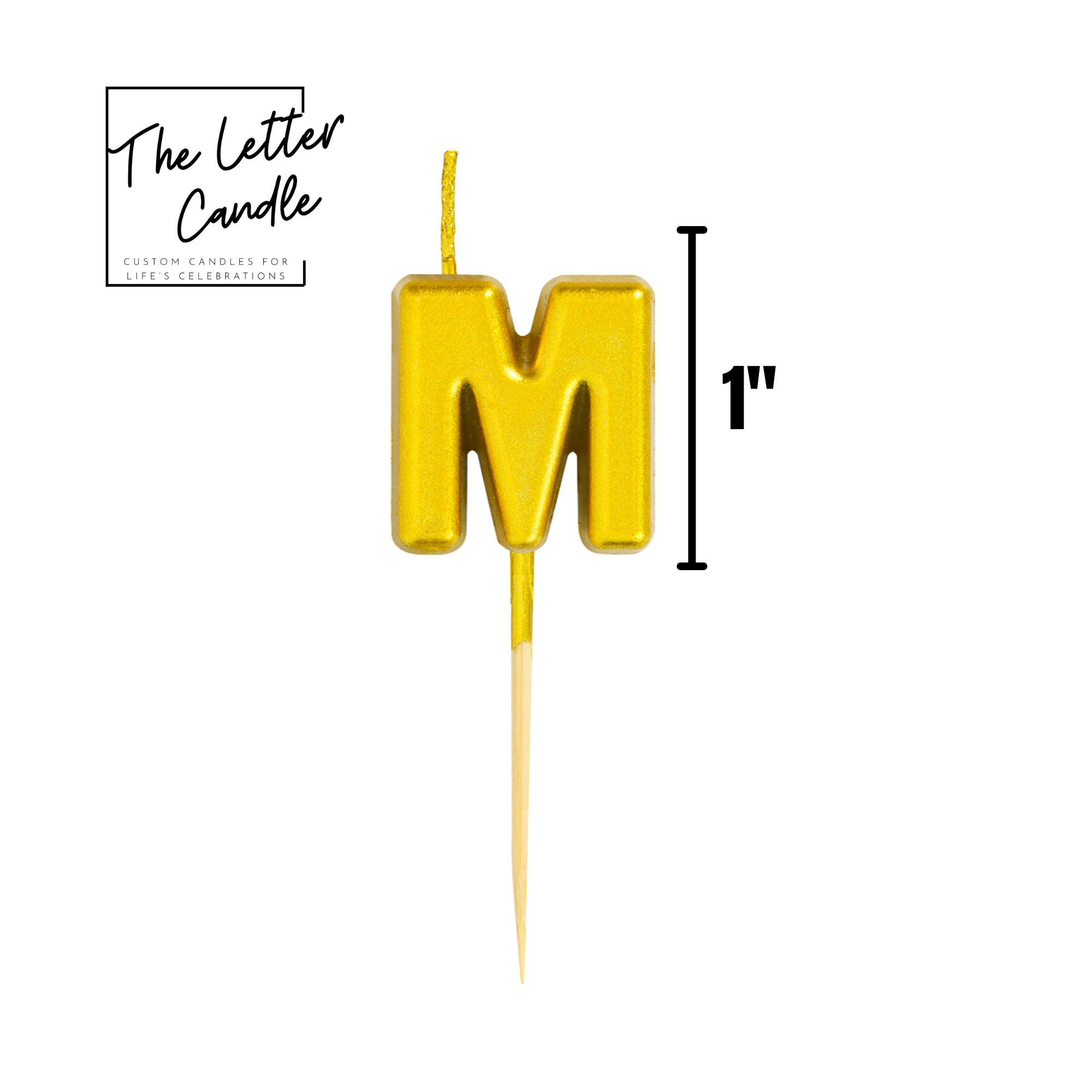 Letter M Candle - 1" Gold Cake Topper Candle