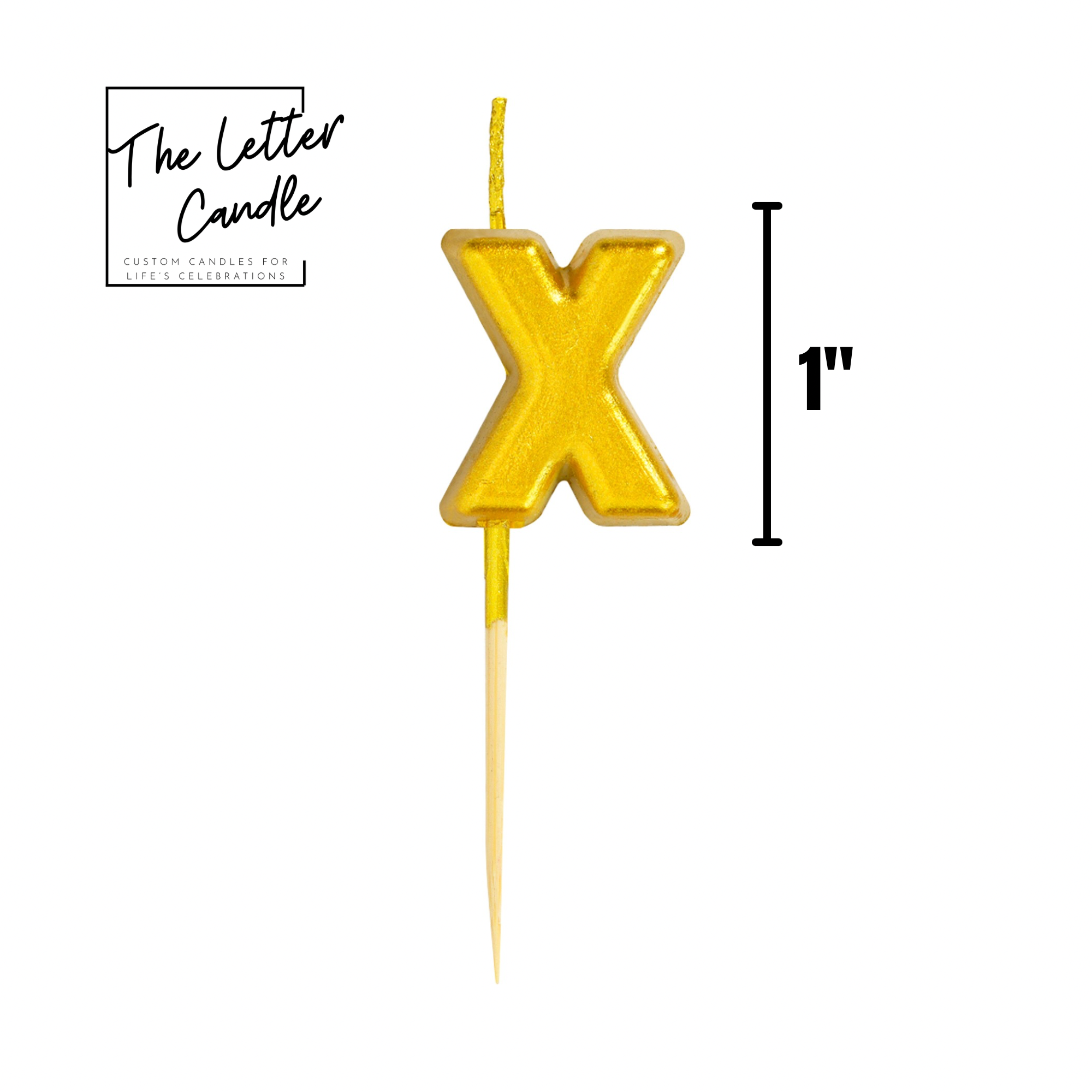 Letter X Candle - 1" Gold Cake Topper Candle